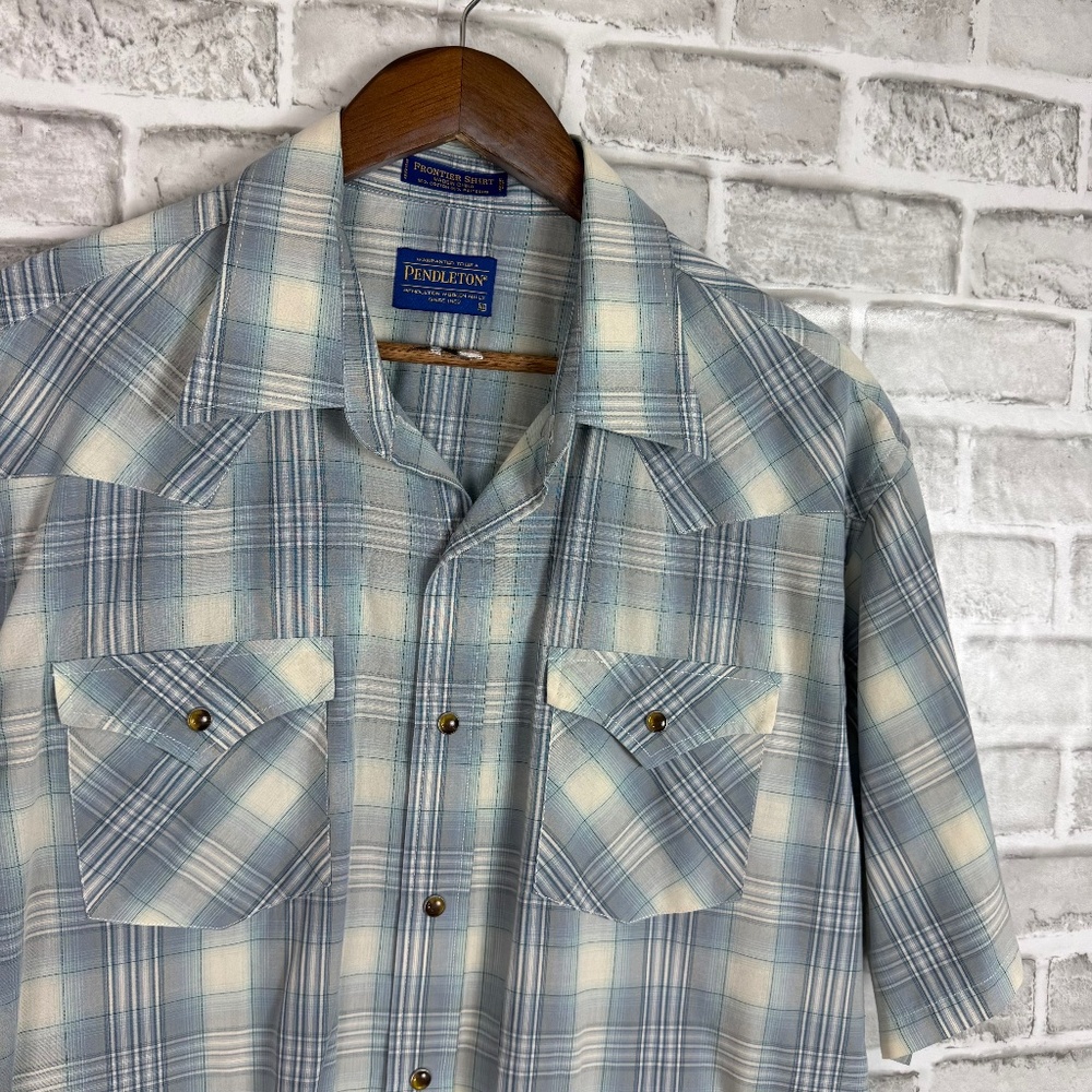 Pendleton Frontier Light Blue Plaid Polyester Ble… - image 1
